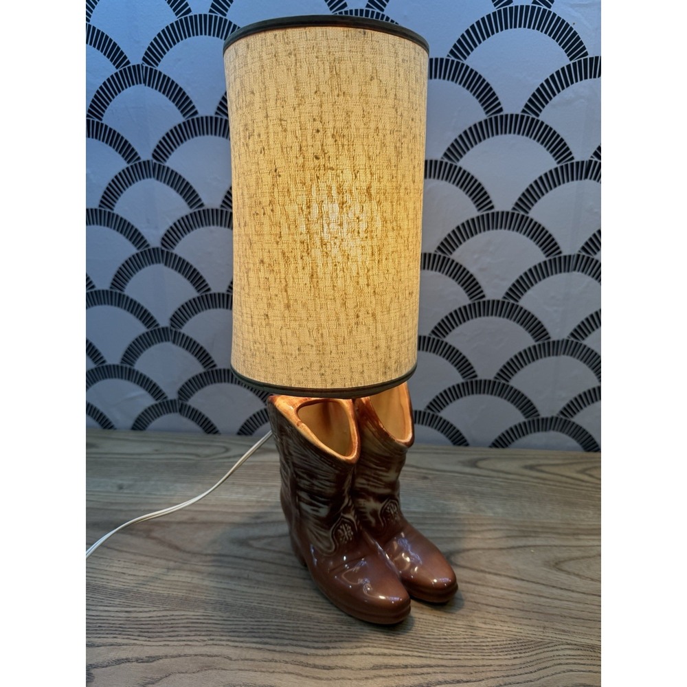VTG McCoy Western Lamp Double Brown Ceramic Cowboy Boots Excellent Condition